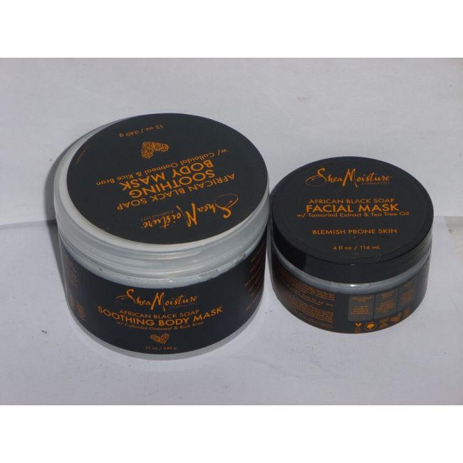 (2 pack)  Shea Moisture African Black Soap Soothing Body Mask 12Oz & Face Mask