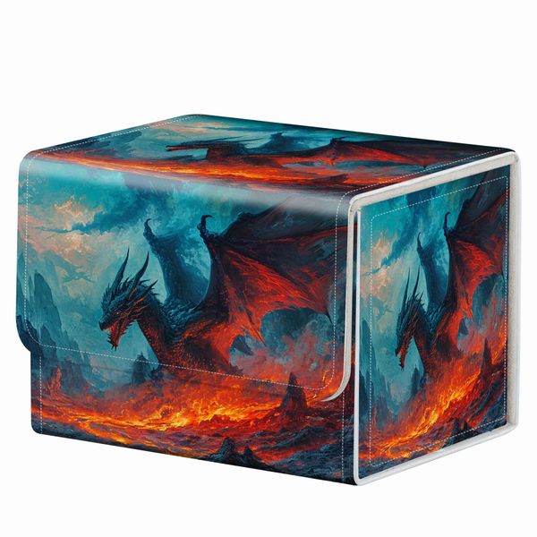 Strong Magnet Card Case Deck Box Mtg Card Box Playing Card Box Magic Deck Box Tcg Up to 200 Cards Creative Pattern Trading Card Storage Box for Collectible Card Games, Dragon Flies Against The Fire