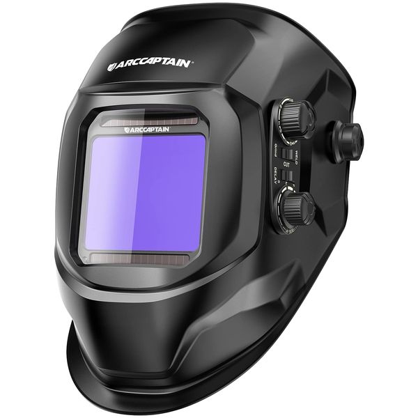 ARCCAPTAIN Welding Helmet Auto Darkening, 3.94"X3.66" Large Viewing Screen True Color Welding Hood with 4 Arc Sensor Solar Powered, Wide Shade 4-5/5-9/9-13 for ARC TIG MIG Welding Helmets for Men