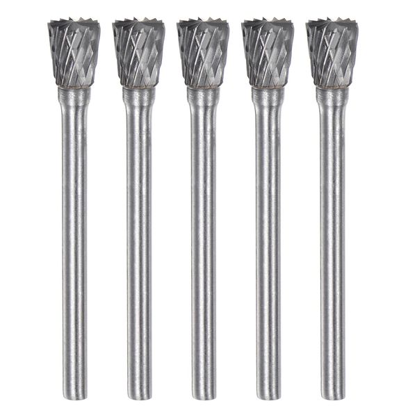 sourcing map 5pcs Carbide Rotary Burrs 1/8" (3mm) Shank 1/4" (6mm) Head Double Cut Inverted Cone N Shape Die Grinder Bits Rasp Files for Metal Wood Plastic Polishing Engraving