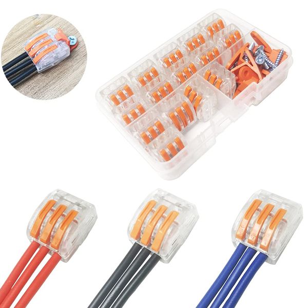 CTRICALVER 15 Pcs Compact Splice Connector, One-Touch Connector, Stranded and Single Wire Connectors, For 3 Holes