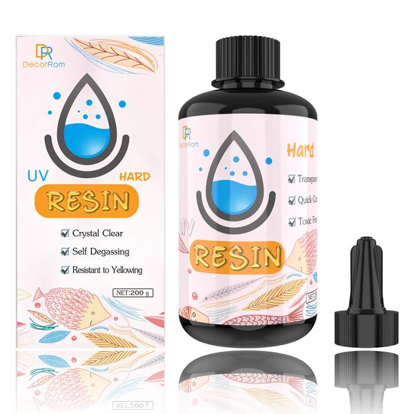 UV Resin - 200g Hard Type Crystal Clear Glue Ultraviolet Curing Epoxy Resin for Jewelry Making Crafts - Transparent Solar Cure Sunlight Activated Resin for Resin Mold, Casting and Coating