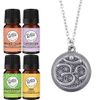 Aromatherapy Essential Oil Gift Set: 4 Oils + Aum Diffuser Necklace