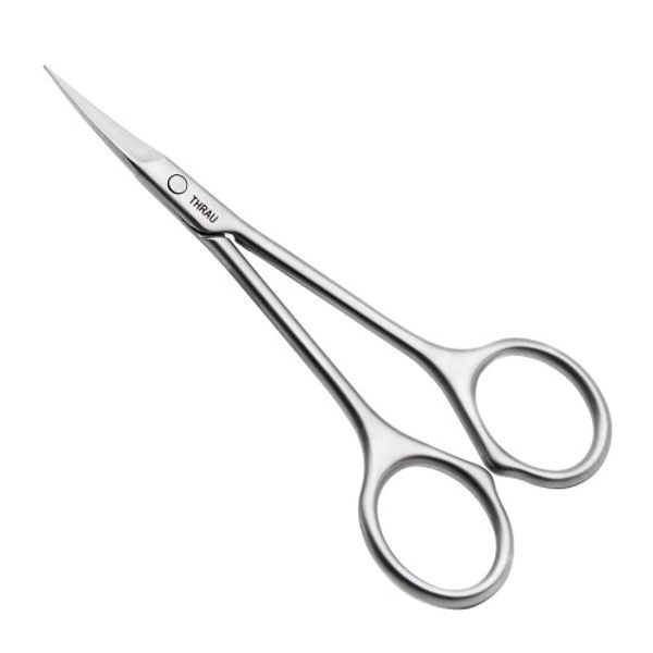 THRAU Eyebrow Scissors, Multifunctional Facial Hair Scissors, Premium Stainless Steel Nail Art Beauty Scissors - Easily Trim Nails, Eyebrows, Nose Hair, Beard, Eyelashes - Curved Blade 105mm