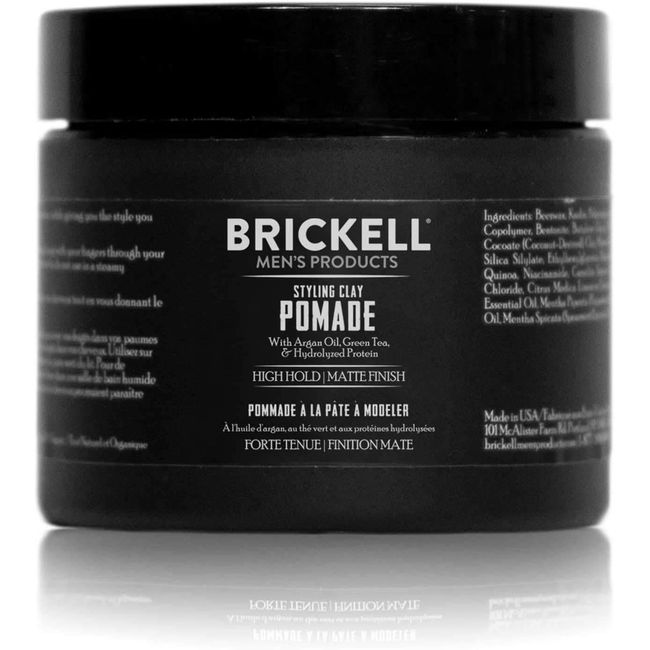 Brickell Men's Products Hair Styling Clay Pomade For Men, Natural & Organic with Strong Hold & Matte Finish, Product for Modern Hairstyles, 2 Ounces, Scented