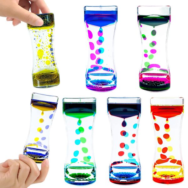 OCTTN Liquid Motion Bubbler Timer Set of 6 Great Desktop Liquid Timer for Fidget Toy, Rainbow Water Timer for Autism, Activity, Drip Oil Motion Bubble Toy Sensory Play for Office Home Desktop