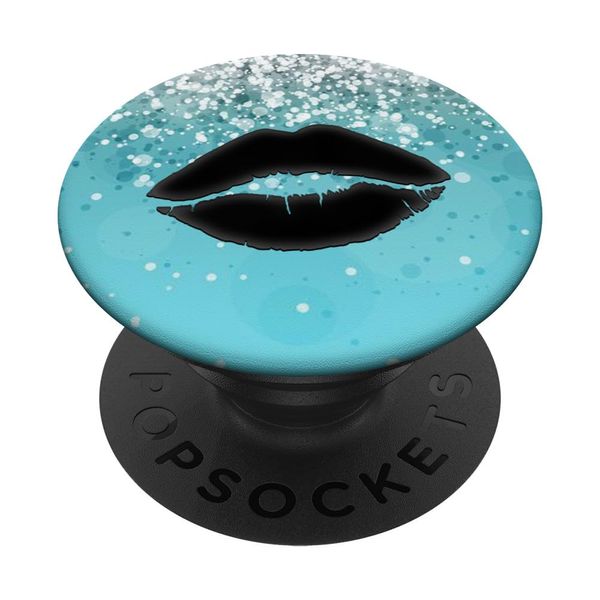 Black Lips Lipstick Kiss On White Silver light Blue PopSockets Swappable PopGrip