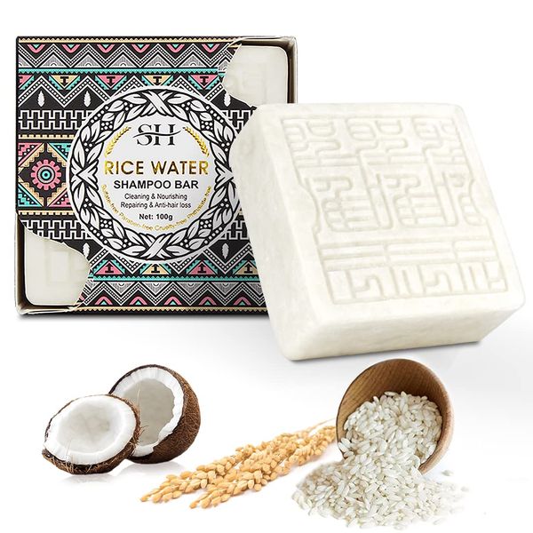 gowwim Rice Water for Hair Growth Rice Water Shampoo and Conditioner,2 in 1 Rice Shampoo Bars,Longsheng Rice Water Shampoo Bar for Hair loss, Dry Damaged Hair,pH Balanced,Safe Pure Natural,100g/3.5oz