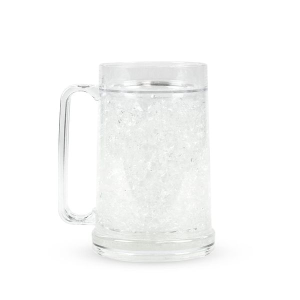 Simply Green Solutions - Clear Freezer Mug, Frozen Beer Mugs for Freezer, Double Walled Beer Mug, Freezer Cups for Drinks, Insulated Plastic Beer Mugs with Handles, 16 Oz Capacity