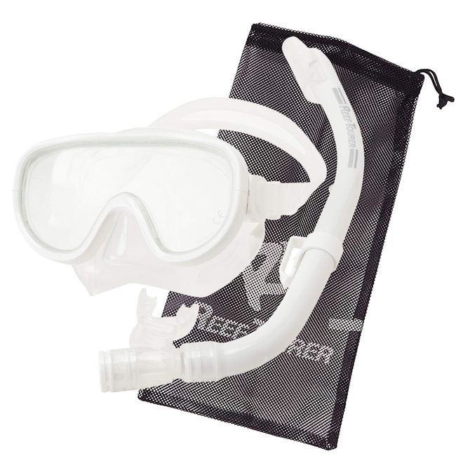 Reef Tourer RC0105 Reef Tourer Snorkeling Mask Snorkel for Adults 2-piece Set, Silicone, Mesh Bag Included, White