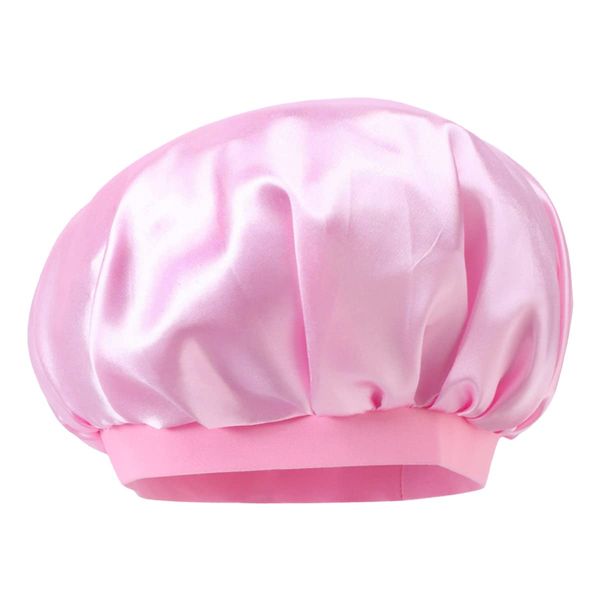 Jagowa 1 Piece Satin Bonnets Silk Hair Wrap for Sleeping Bonnet for Curly Hair Soft Sleeping Cap Head Cover (Pink)