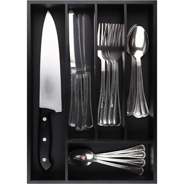 Pristine Bamboo Silverware Organizer - Kitchen Drawer Organizer and Utensil Organizer - Cutlery Tray – Flatware, Utensil and Silverware Holder - Silverware Tray for Drawer (5-Slots, Black)