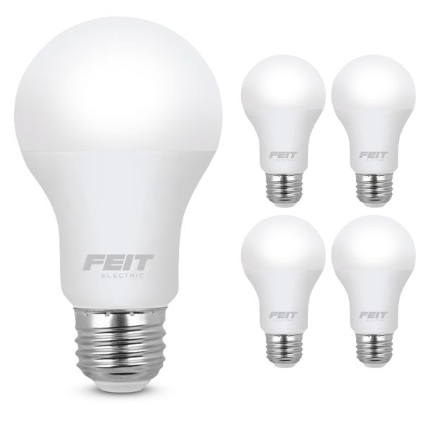 Feit Electric A19 LED Light Bulbs, 60W Equivalent, Non-Dimmable, 800 Lumens, E26 Standard Base, 5000k Daylight, 80 CRI, 10 Year Lifetime, Energy Efficient, 4 Pack, A800/850/10KLED/4