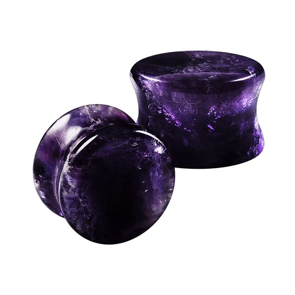 BanaVega 2PCS Organic Stone Amethyst 5/8'' (16mm) Double Flared Saddle Ear Stretcher Gauge Plugs Lobe Earring Piercing Jewelry 7959