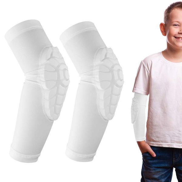 AceList Kids/Youth 5-15 Years Sports Honeycomb Compression Knee Pad Elbow Pads Guards Protective Gear for Basketball, Baseball, Football, Volleyball, Wrestling, Cycling.(White)