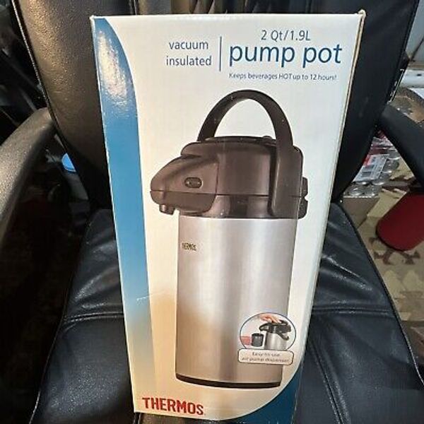 Thermos Air Pot Stainless Steel 2 Qt 1.9L Pump Coffee Server Swivel