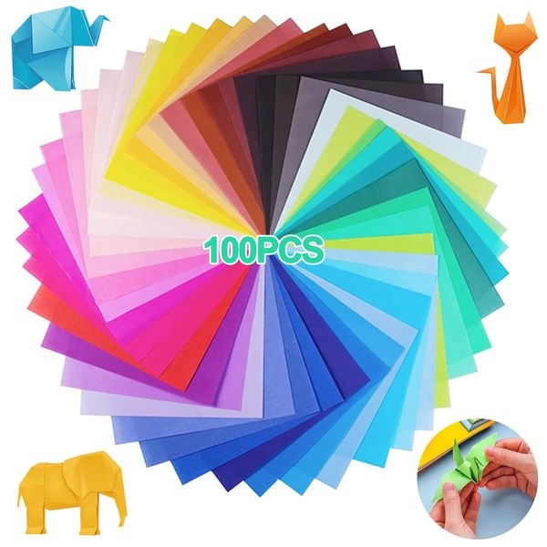 100 Sheets Coloured Origami Paper, Children Origami Paper, Arts Crafts Paper, Easy Fold Paper, Square Handmade Paper for Kids, Beginners, Adults, School, Folding Floral Animal (6x6 inch)