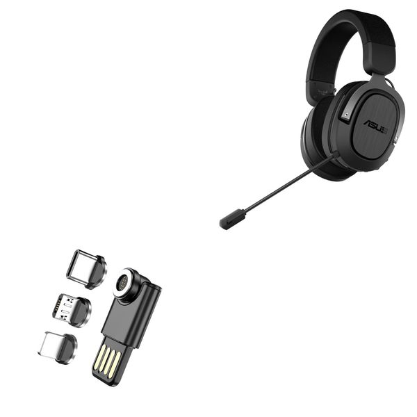 BoxWave Cable Compatible with ASUS TUF Gaming H3 Wireless - MagnetoSync mini Adapter, Magnet Charging Cable USB Type-C Micro USB - Jet Black