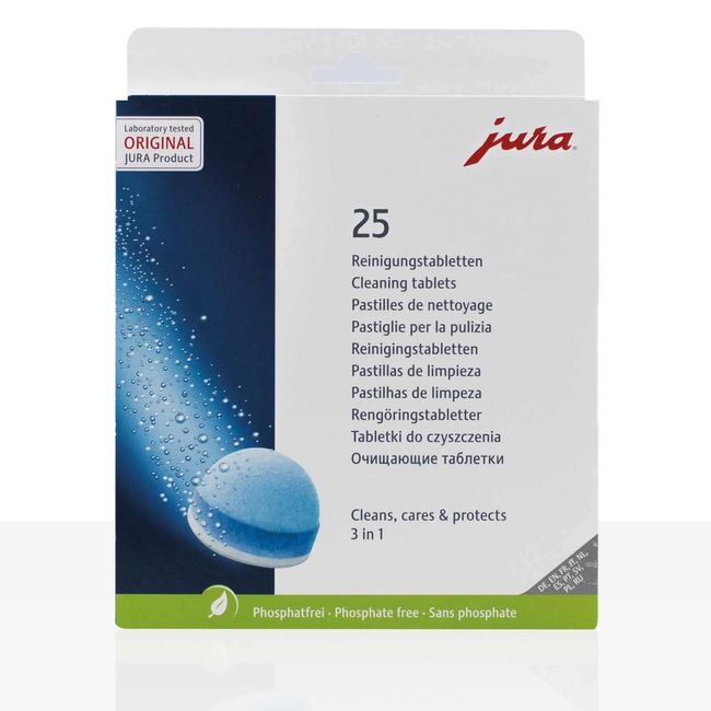 Jura 3-Phase 3 in 1 Cleaning Tablets 25pcs, cleans, cares & protects