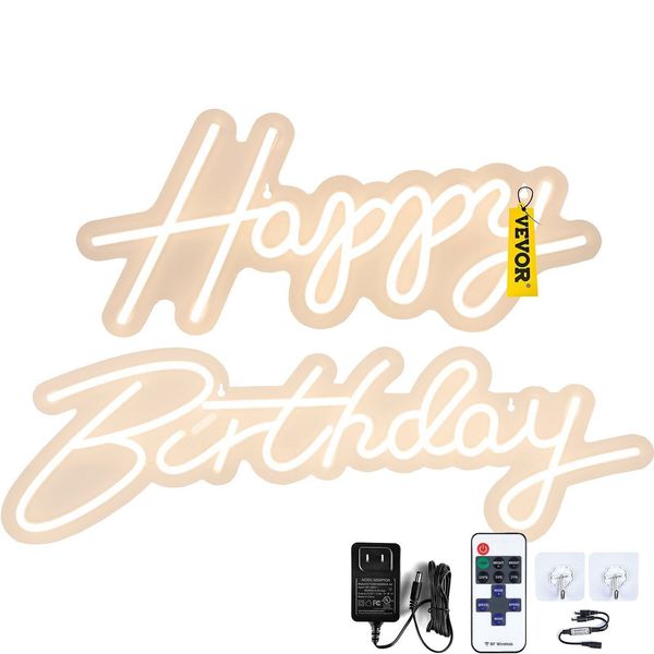 VEVOR Happy Birthday Neon Sign, 16.5" x 8" + 23" x 8" LED Neon Lights Signs, Adj