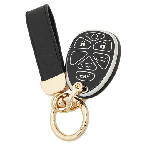 AYGUCEKE TPU Protective Key Fob Cover Case Compatible with Chevy Tahoe Suburban Silverado Traverse Equinox Avalanche Cadillac Escalade GMC Yukon Sierra Pontiac Torrent Buick Enclave Key Fob (Black)