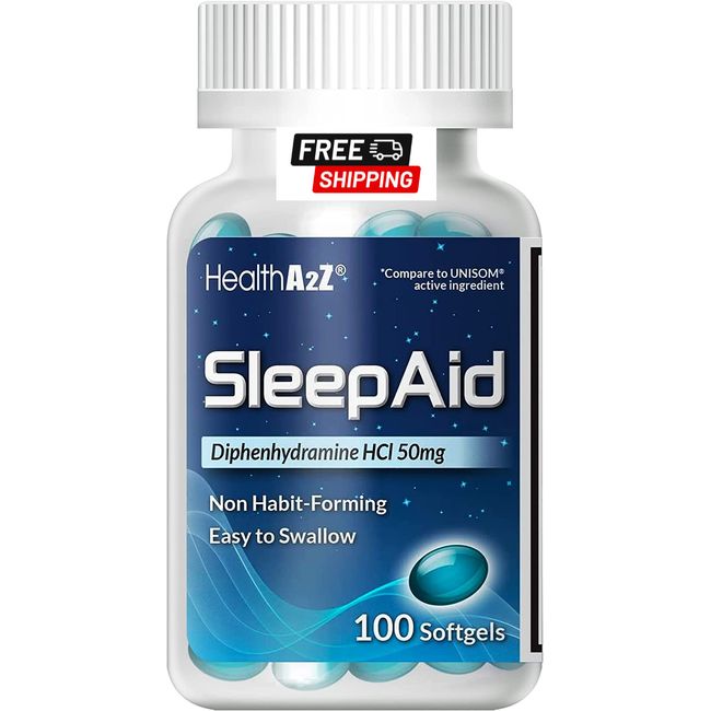 HealthA2Z Sleep Aid | Diphenhydramine HCl 50mg | 100 Softgels | Supports Deeper