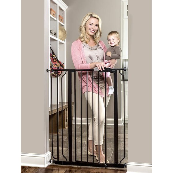 Regalo Easy Step Extra Tall Walk Thru Baby Gate, Bonus Kit, Includes 4-Inch Extension Kit, 4 Pack of Pressure Mount Kit and 4 Pack of Wall Cups and Mounting Kit, Black