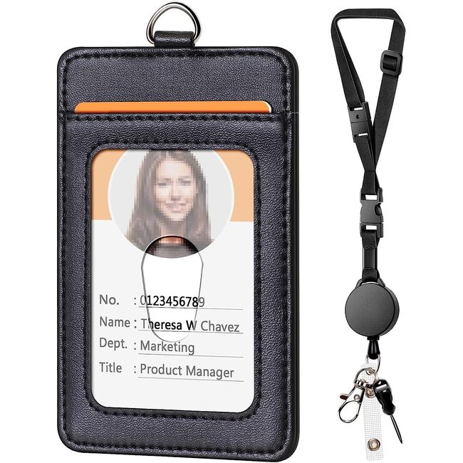 Leather Badge Holder and Adjustable Retractable Lanyards, Quick Release Buckle and Safety Breakaway Lanyards with Swivel Metal Clasp for Offices, Staff, Students, Employees