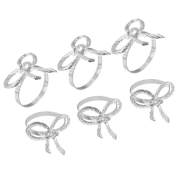 sourcing map Metal Napkin Rings, 6pcs Bow-knot Napkin Ring Holder Buckle for Dining Table Decorations Wedding Birthday Holiday Party, Silver Tone