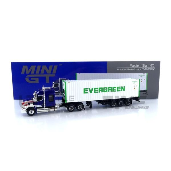 Western Star 49X Blue with 40' Reefer Shipping Container Evergreen Limited Edition 1/64 Diecast Model by True Scale Miniatures MGT00597