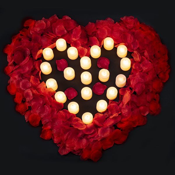 3000 PCS Artificial Silk Red Rose Petals and 20 PCS LED Candles Battery Flameless Flickering Candle Decoration for Romantic Night, Wedding, Event, Party, Decoration