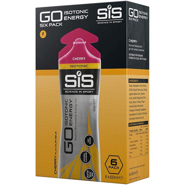 Science in Sport Energy Gel Pack, SIS Isotonic Energy Gel, 22g Fast Acting Carbs, Performance & Endurance Gels, Cherry Flavor - 2 Fl Oz (Pack of 6)