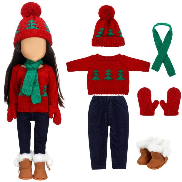 Bencailor Christmas 18 Inch Doll Clothes and Accessories Winter Doll Outfits Set Sweaters Trousers Hats Shoes for 18 Inch Doll Gifts(Red Green)