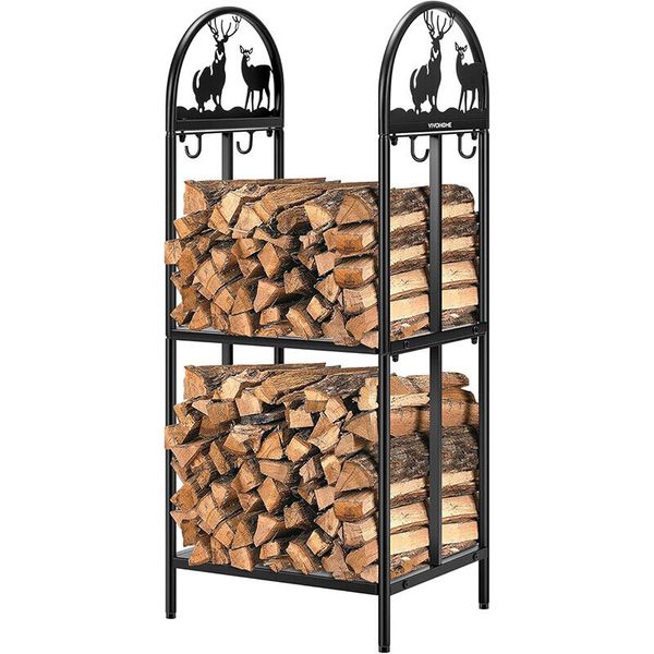 3ft 2-Tier Firewood Storage Log Rack Wrought Iron Fireplace Wood Holder Stacker