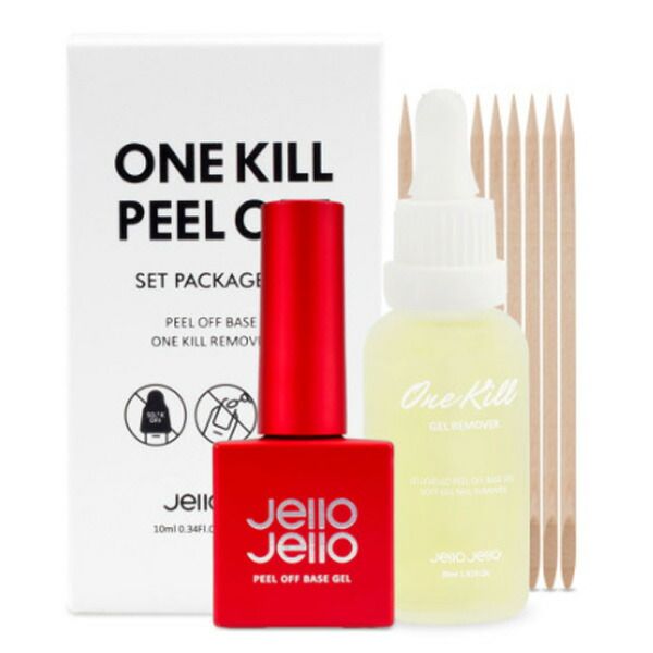 Great value set Jello Jello OneKill One Kill gel nail remover peel off base gel 30ml 10ml set wood stick nail remover gel remover nail remover Jello Jello Korean cosmetics Korean skincare Korea Made in Korea