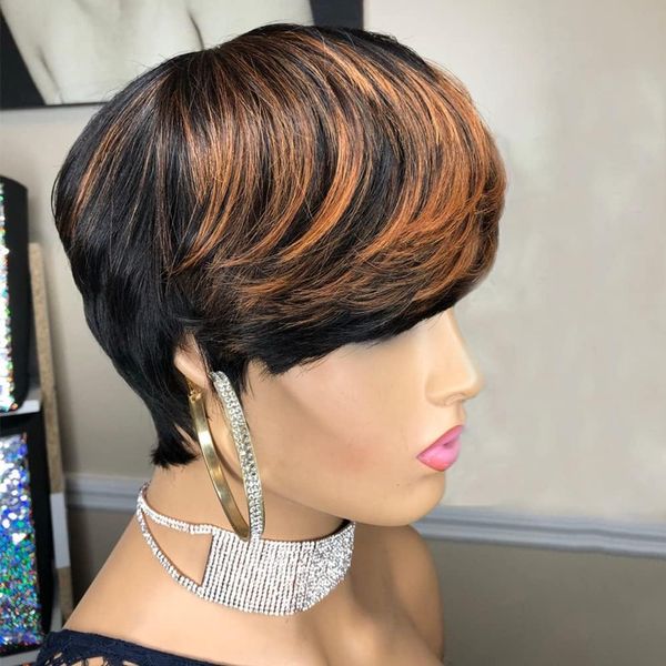 QDZHIAO Pixie Cut Wig Human Hair Short Wigs for Black Women Human Hair Glueless Bob Wig Human Hair Wigs None Lace Front Wig Full Machine Made Wig 1B/33 Color (1B/33)