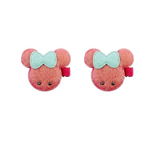 HAND ® A Pair of Pretty Padded Minnie Mouse Hairclip Barrettes with Glitter and Bows 7x5cm