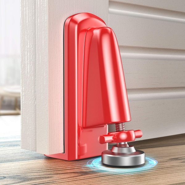 Door Jammer Door Stopper, Portable Door Security Lock for Travel/Apartment/Safety Self Defense/Personal Protection, Aluminum Alloy Anti-Slip Door Lockdown Security Device (Red)