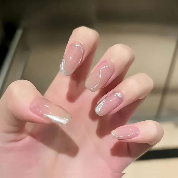 24 insta-style silver and pink gradient fake nails