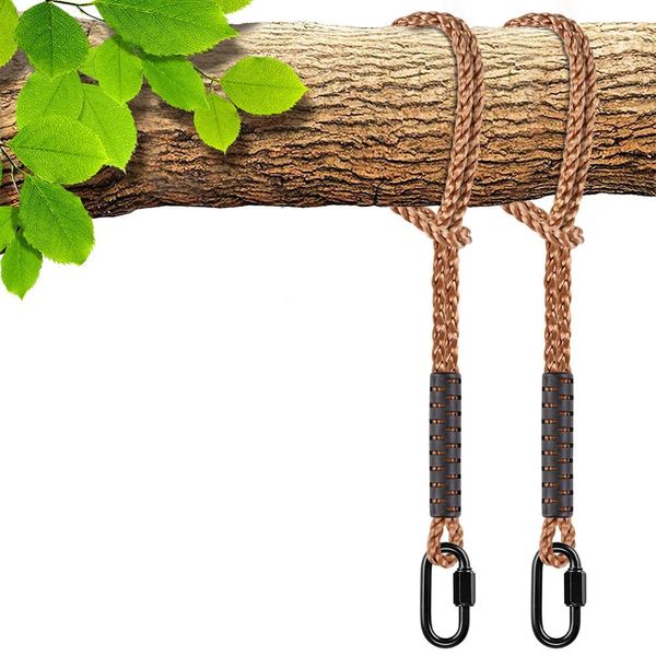 SELEWARE Hammock Straps, Tree Swing Rope, Hammock Chair Hanging Rope Kit W/Stainless Steel Carabiner Snap Hook Holds to 454kg, for Outdoor Playground Swings Hammock Yoga Boxing, 3.93ft, 2 Pack