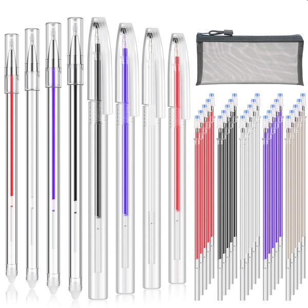 Outus 36 Pieces Heat Erasable Pens Set Includes 10 Pieces Heat Erasable Fabric Marking Pens Heat Erase Pens with 25 Pieces Refills and Pen Storage Bag for Quilting Sewing and Dressmaking