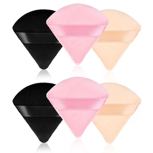 WLLHYF 6 STÜCKE Dreieck Puderquaste Kosmetische Puderquaste Velours Weiches Dreieck Nass Trocken Make-up Foundation Make-up Puff für die Gesichtskonturierung (6pcs, schwarz/pink/hautfarbe)