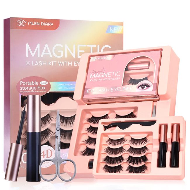 Mlen Diary Magnetische Wimpern mit Eyeliner und tragbarer Box Gemischte 10-Stile Magnetische Falsche Wimpern Natural Look Wimpern 10-Paare