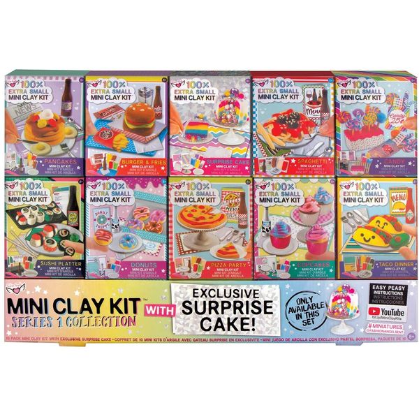 Fashion Angels Extra Small Mini Clay Kits (12317) - Air Dry Modeling Clay for Kids, Mini Food Kits Set (Set of 10 Kits), Mini Clay 10 Kit Set