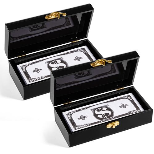 Beeveer 2 Pcs Acrylic Lockable Cash Box Cash Organizer Money Holder Single Row Currency Organizer Money Container for Cash Storage Saving Collector (Black)