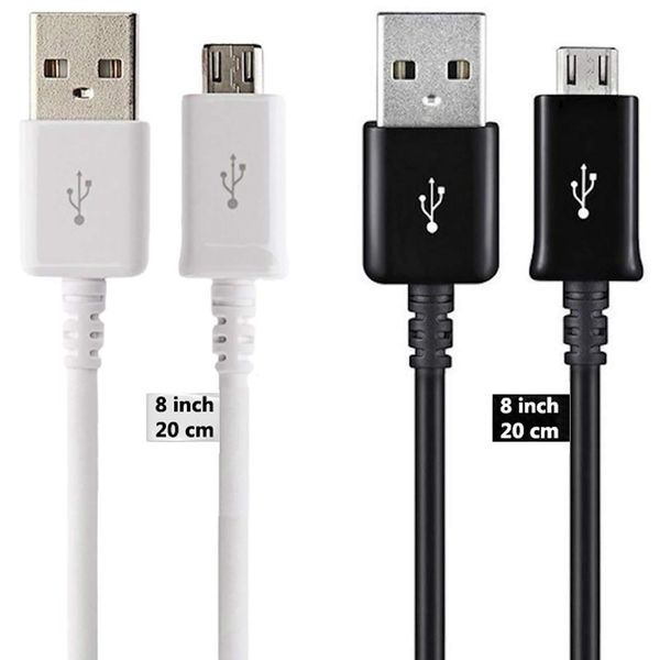 Short MicroUSB Cable Compatible with Your Fly Eclipse IQ4418 with High Speed Charging 2 Pack. (1Black,1White, 20cm 8in)