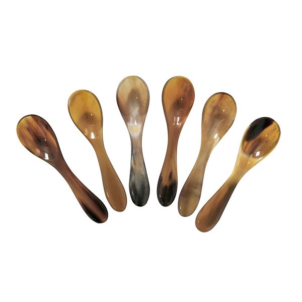 Marycrafts Set of 6 Buffalo Horn Caviar Spoons with Round Handle