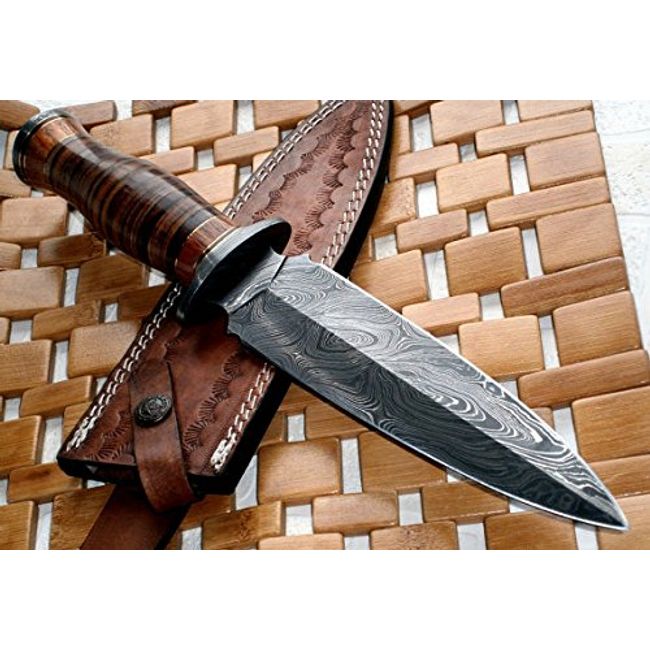 RAM-0592 Damascus Steel Dagger Knife – Full Size Leather Handle