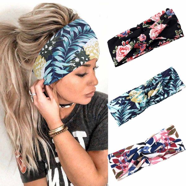 Fashband Boho Stirnbänder Blume Yoga Headwrap Kreuz Haarbänder Elastische Kopftücher für Frauen und Mädchen (3 Stück)