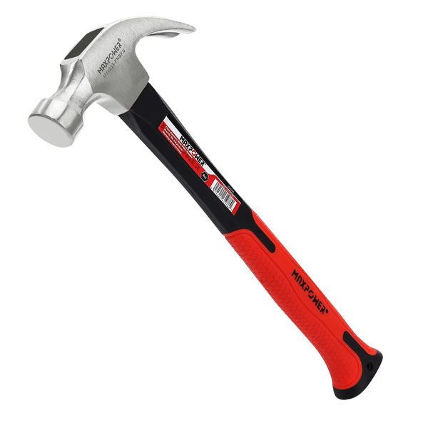 Claw Hammer 8Oz, MAXPOWER Curved Rip Claw Hammer Framing Hammer with Polished Carbon Steel Hammer-Head & Fiberglass Handle with Rubber Grip